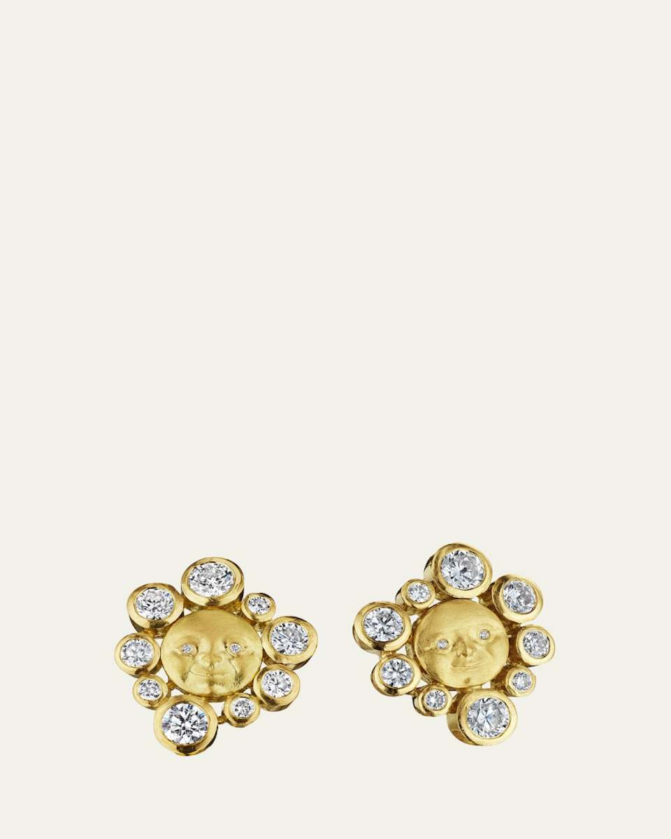 18K Yellow Gold Diamond Moonface Galaxy Button Earrings